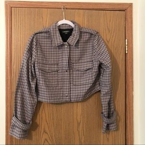 Wild Fable Purple Plaid Cropped Long Sleeve Jacket